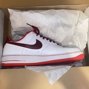 Red and white Air Force ones